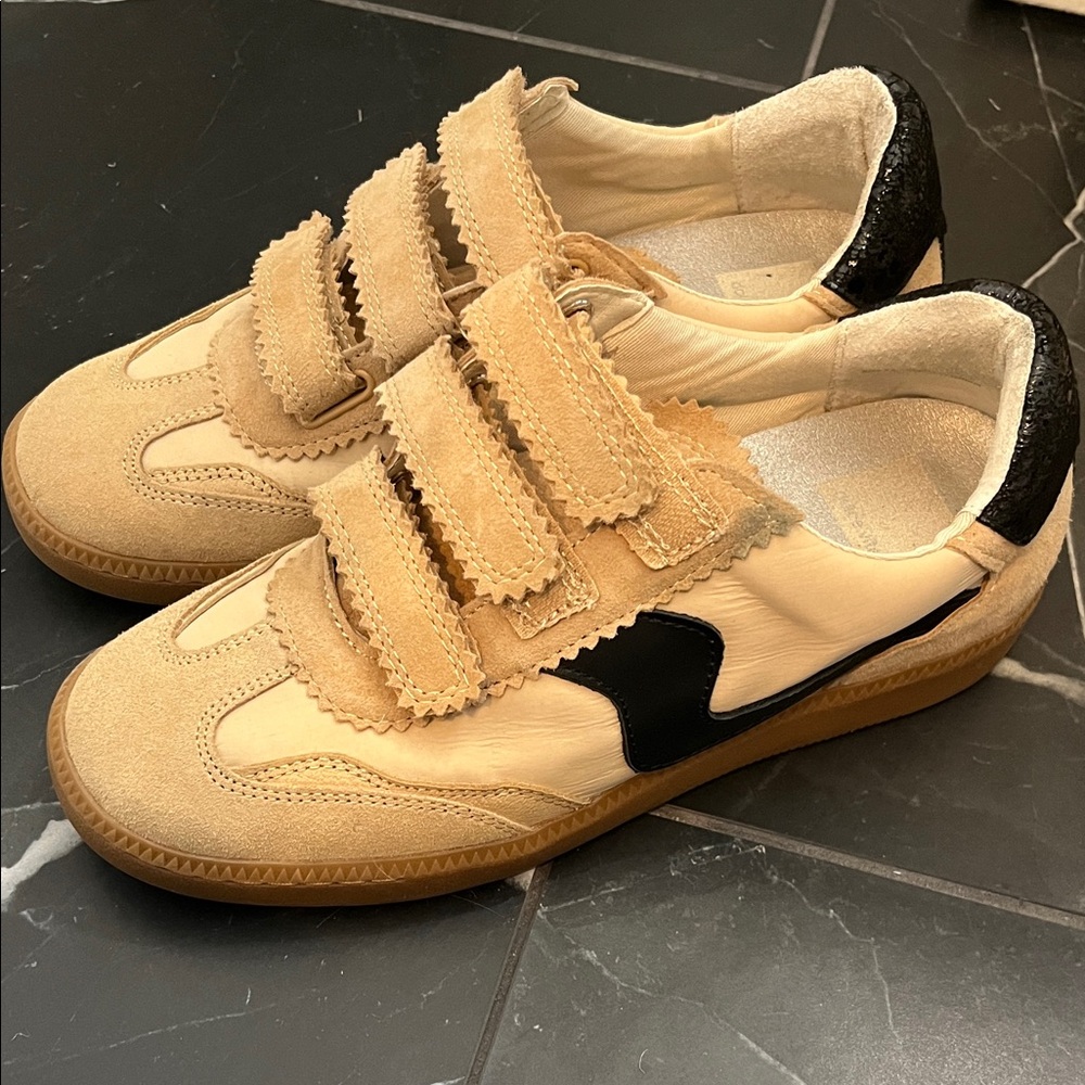Womens Tan and Black Velcro Sneakers